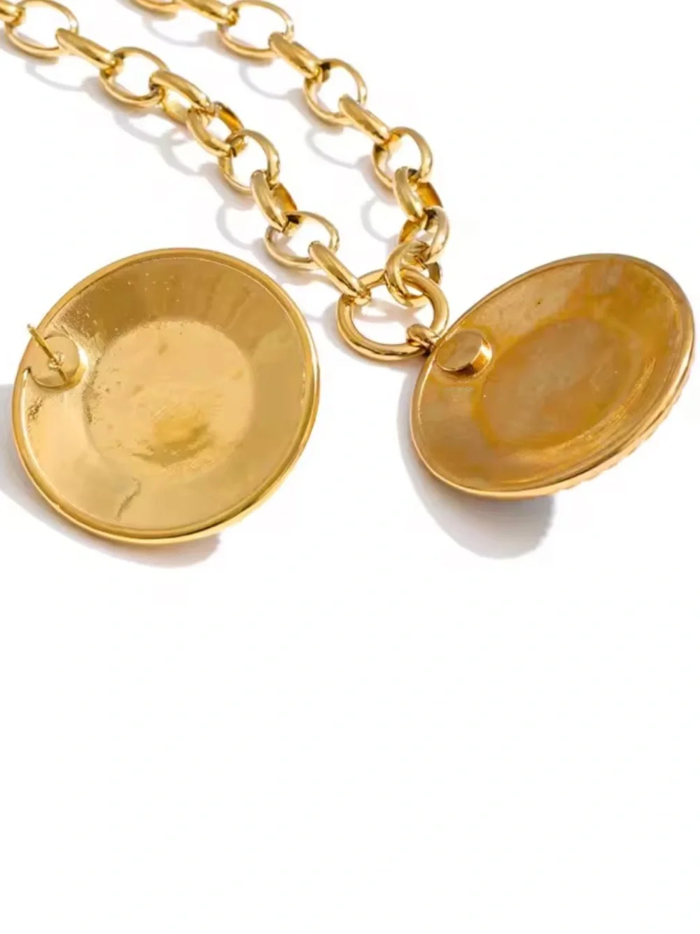 Gold Medallion White Pearl Circle Necklace